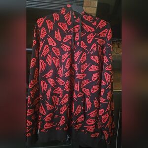 Nike Black Hoodie with Red Logo Allover Print